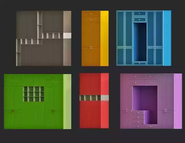 cartoon wardrobe low poly 3d model pack for game