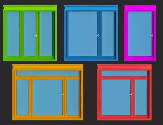 cartoon windows low poly 3d models pack for game