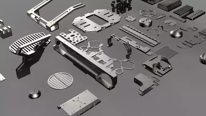Hard surface Kitbash library technical part Low-poly 3D model