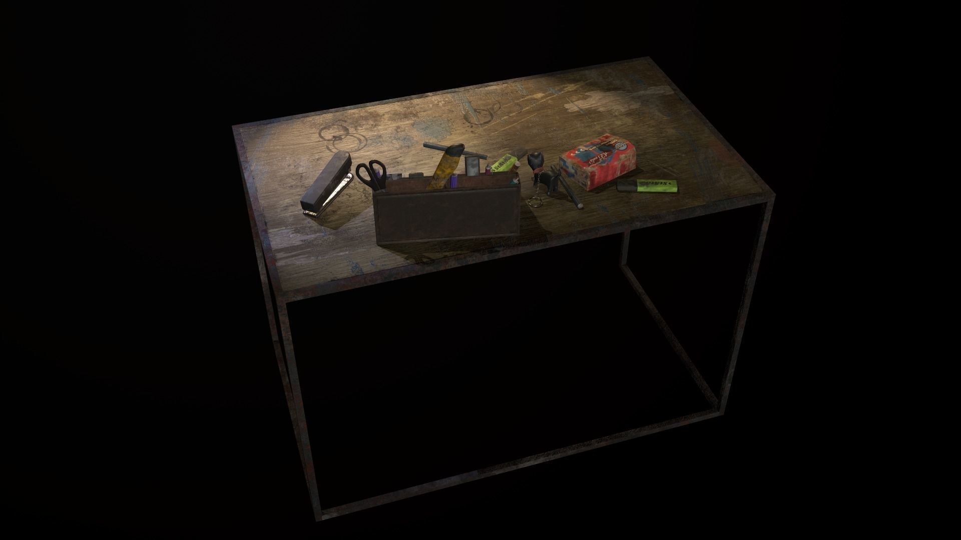 Desk with accessories Low-poly 3D model_5