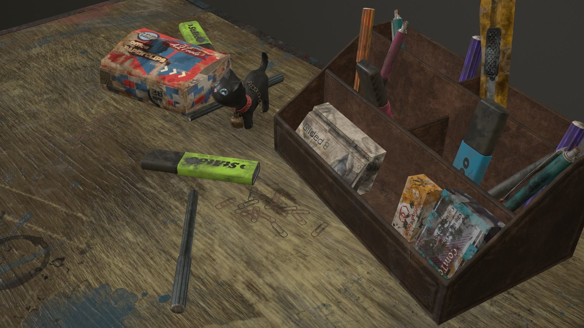 Desk with accessories Low-poly 3D model_32