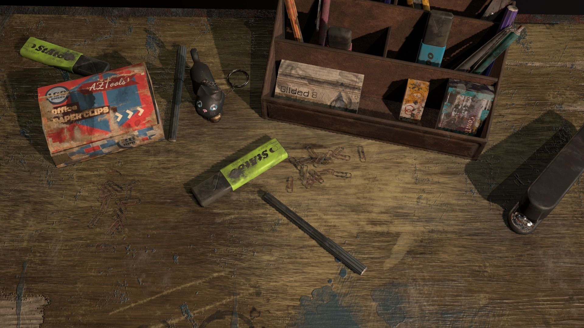 Desk with accessories Low-poly 3D model_16