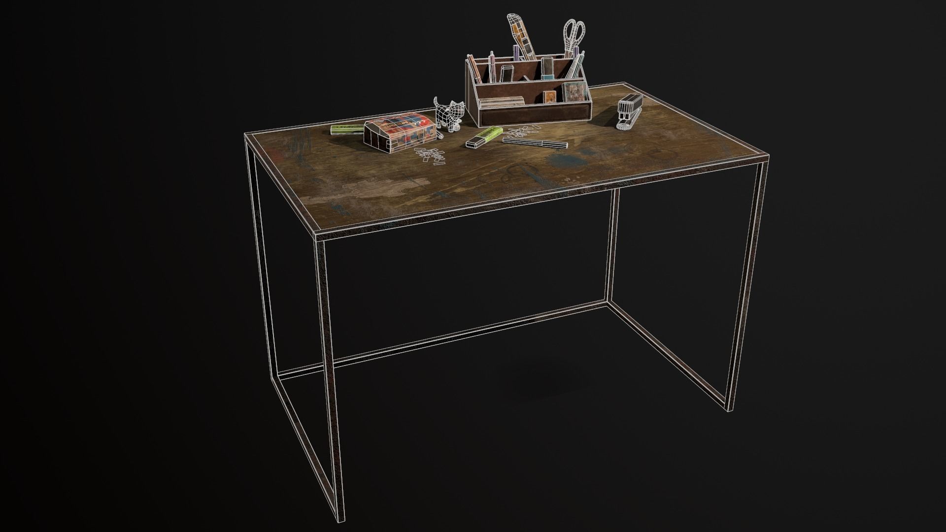 Desk with accessories Low-poly 3D model_19