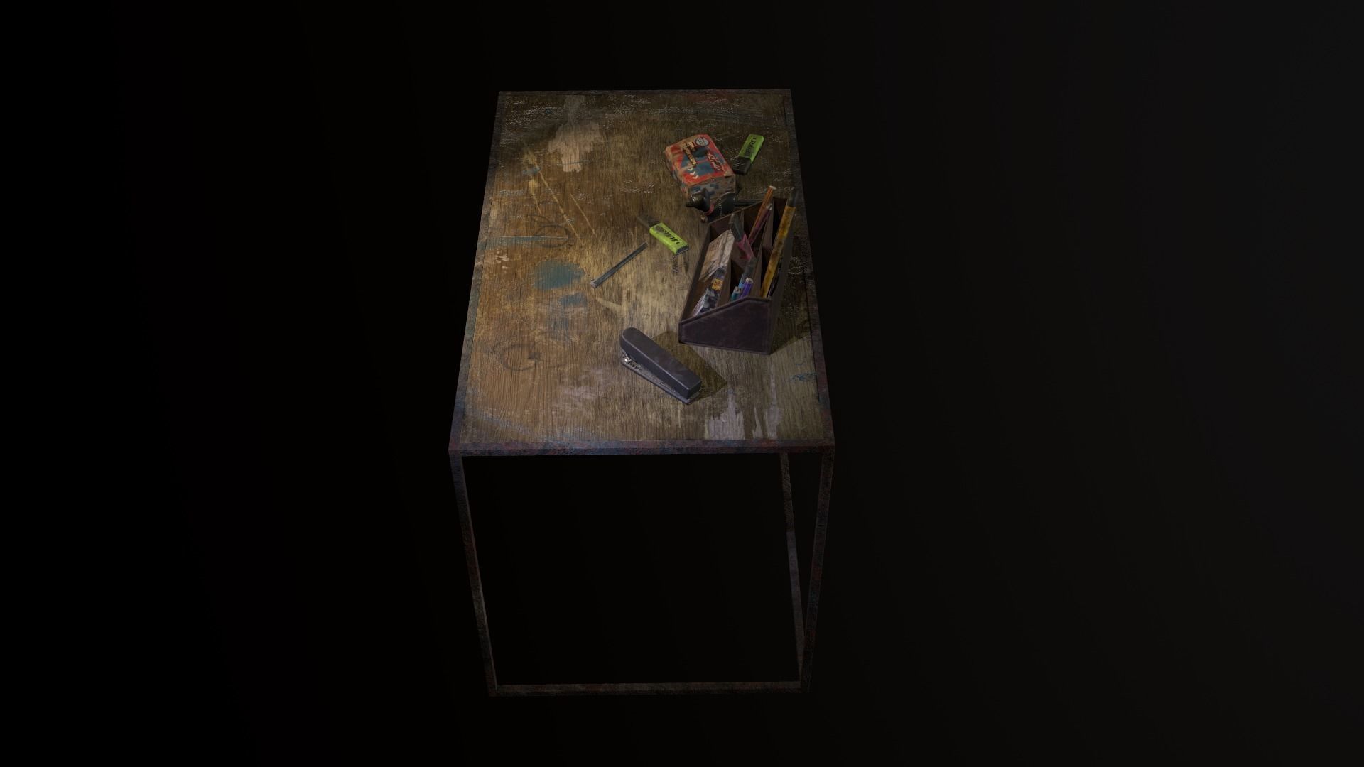 Desk with accessories Low-poly 3D model_38