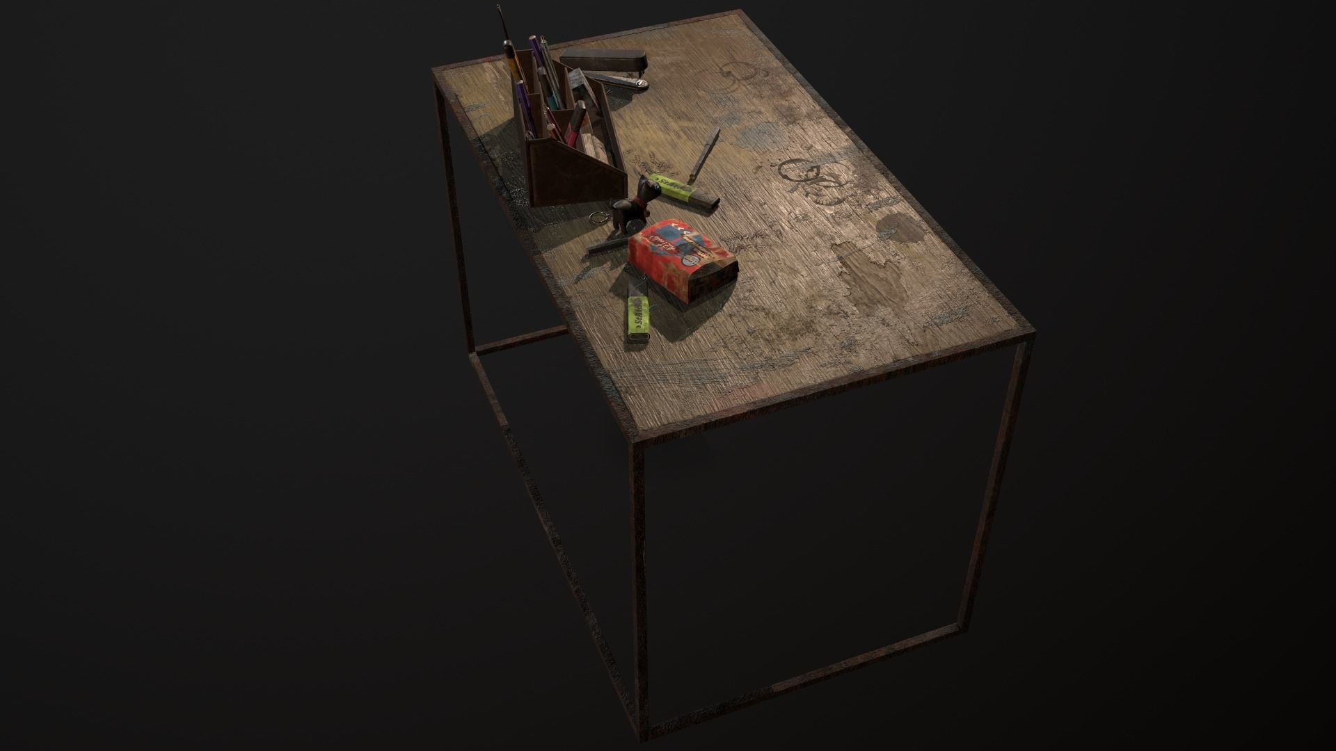 Desk with accessories Low-poly 3D model_8