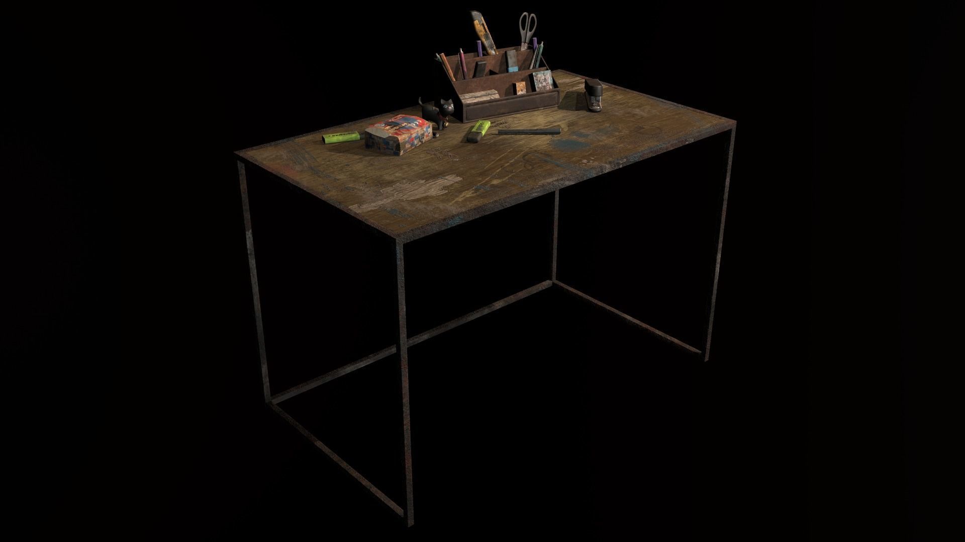 Desk with accessories Low-poly 3D model_34