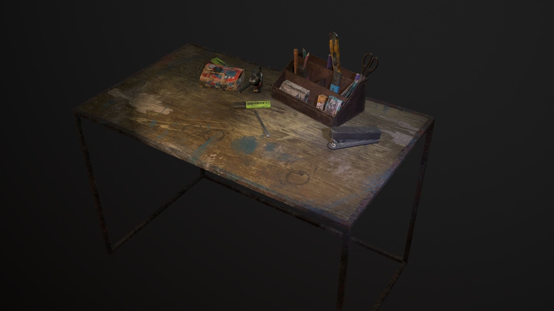 Desk with accessories Low-poly 3D model_40