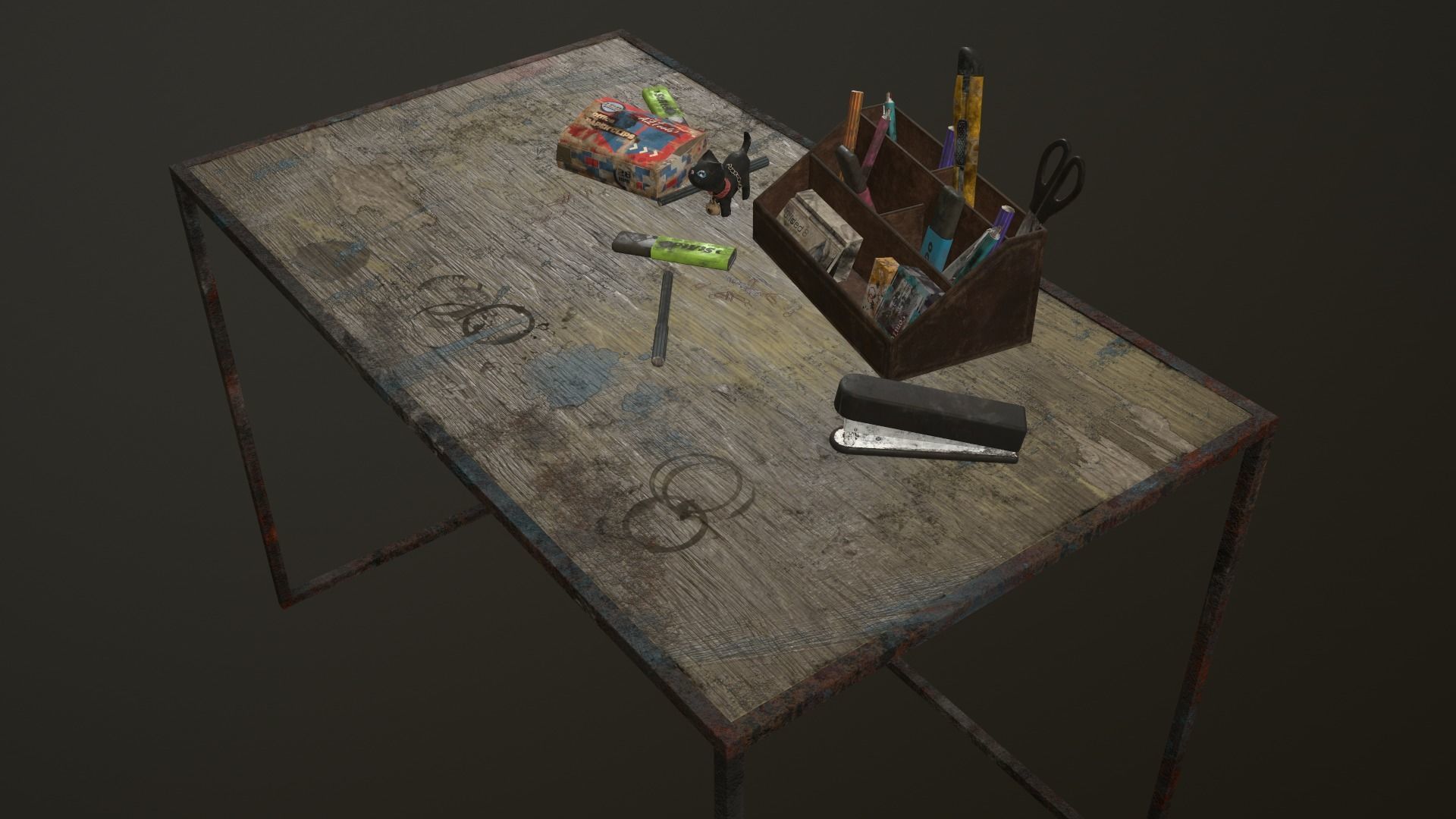 Desk with accessories Low-poly 3D model_6