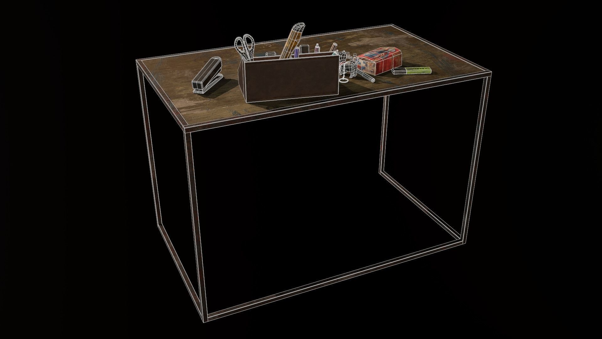 Desk with accessories Low-poly 3D model_17