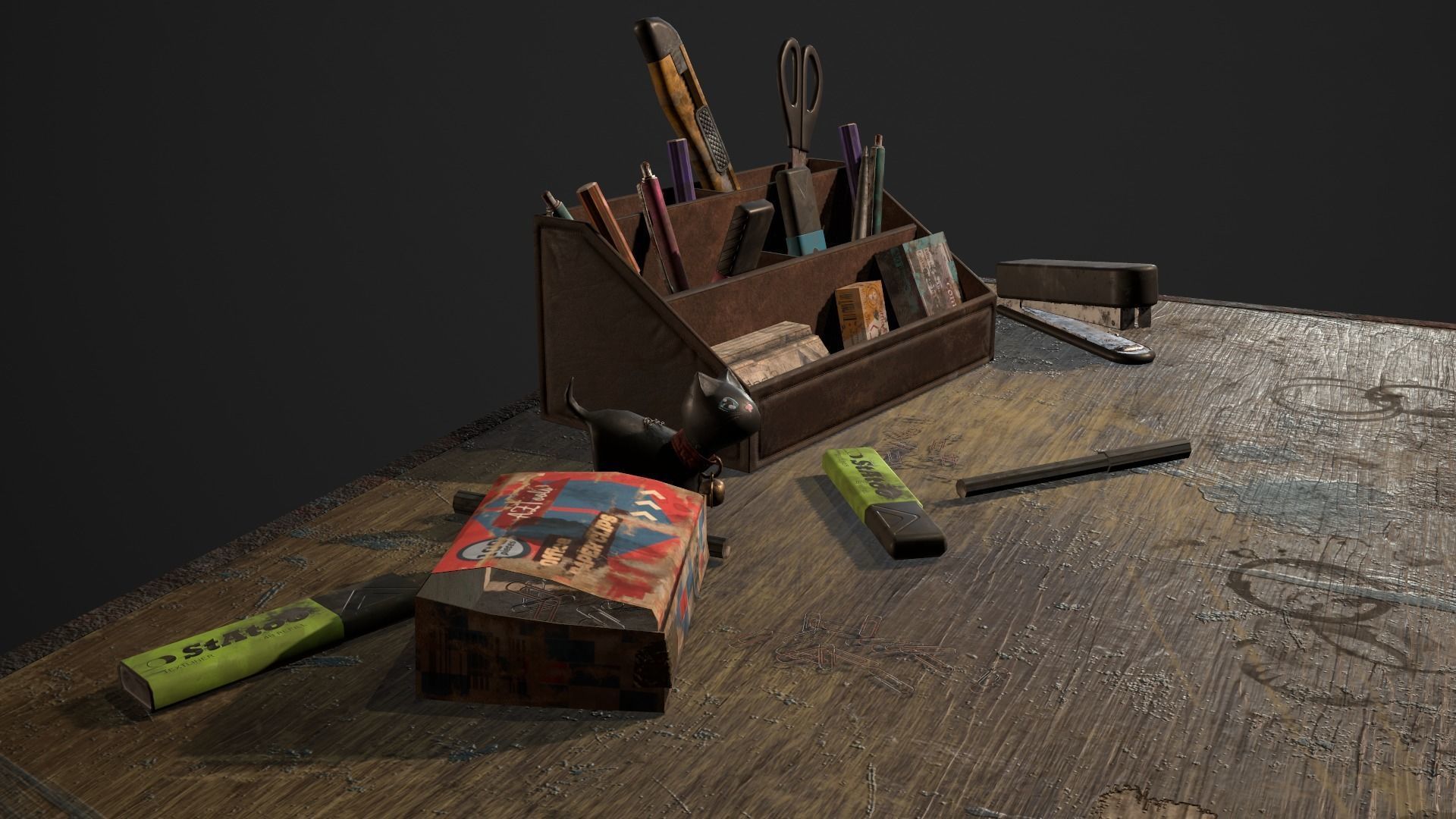 Desk with accessories Low-poly 3D model_13