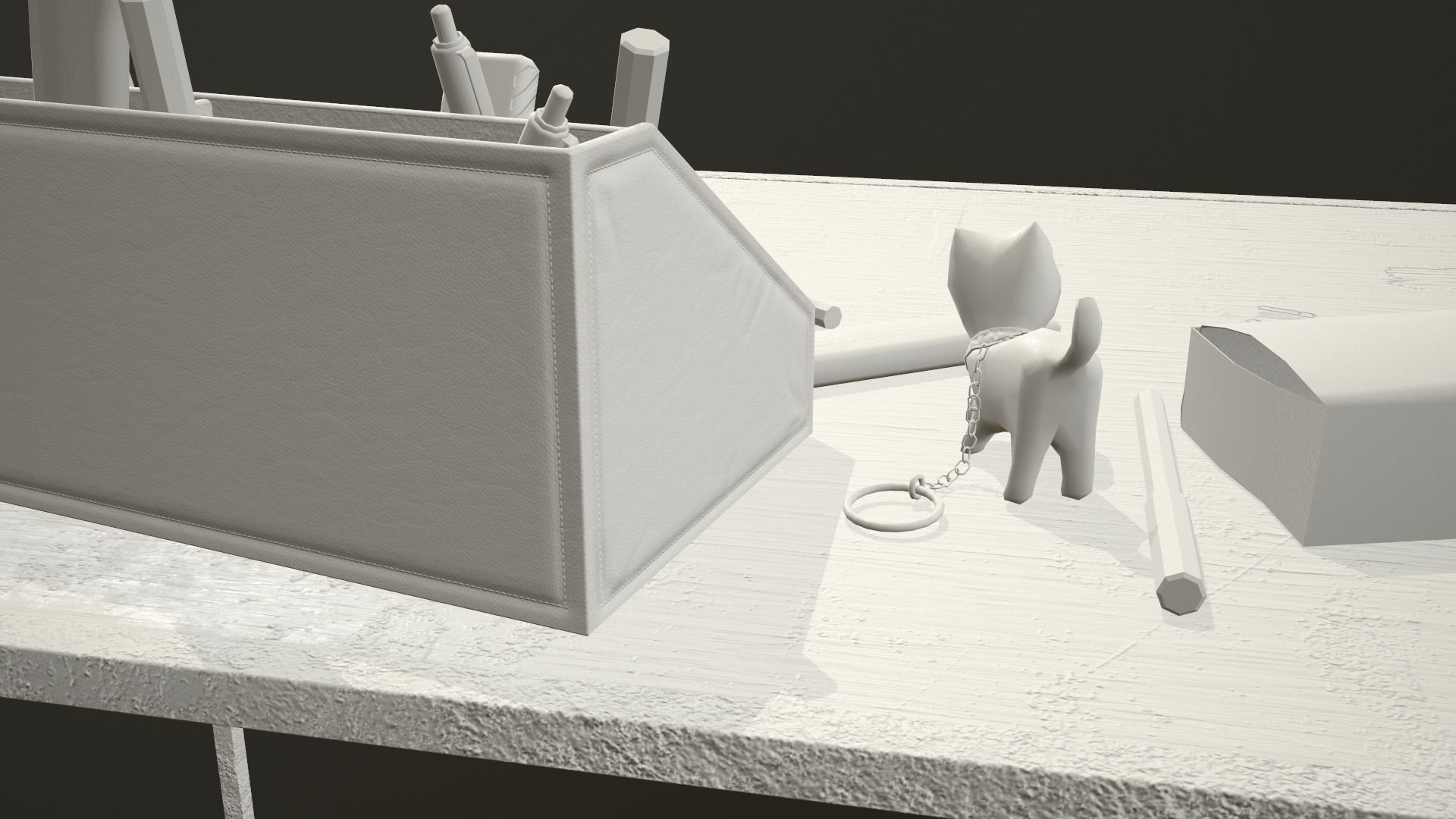 Desk with accessories Low-poly 3D model_29