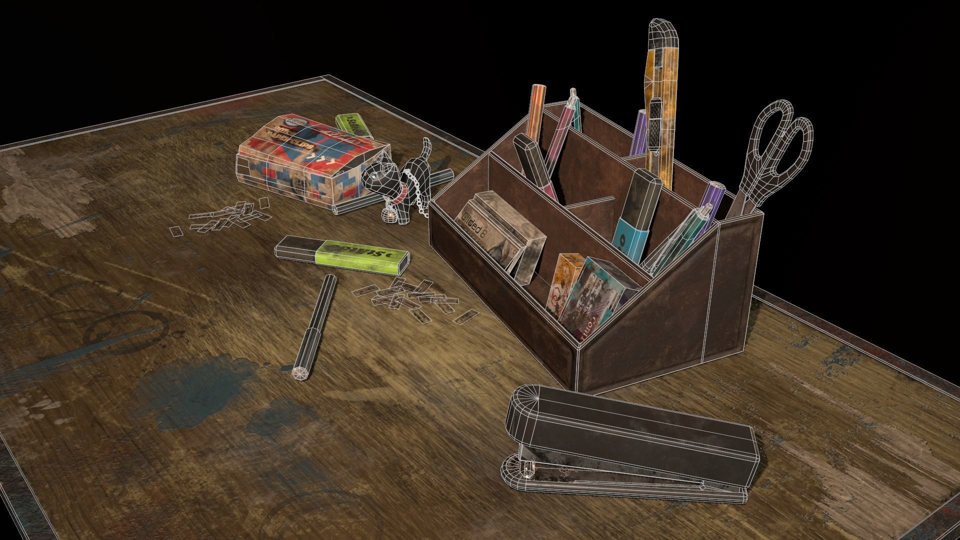 Desk with accessories Low-poly 3D model_20