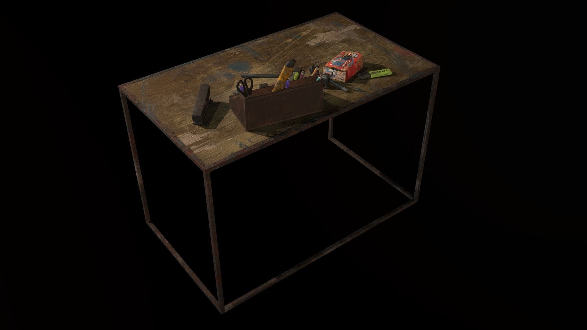 Desk with accessories Low-poly 3D model_7