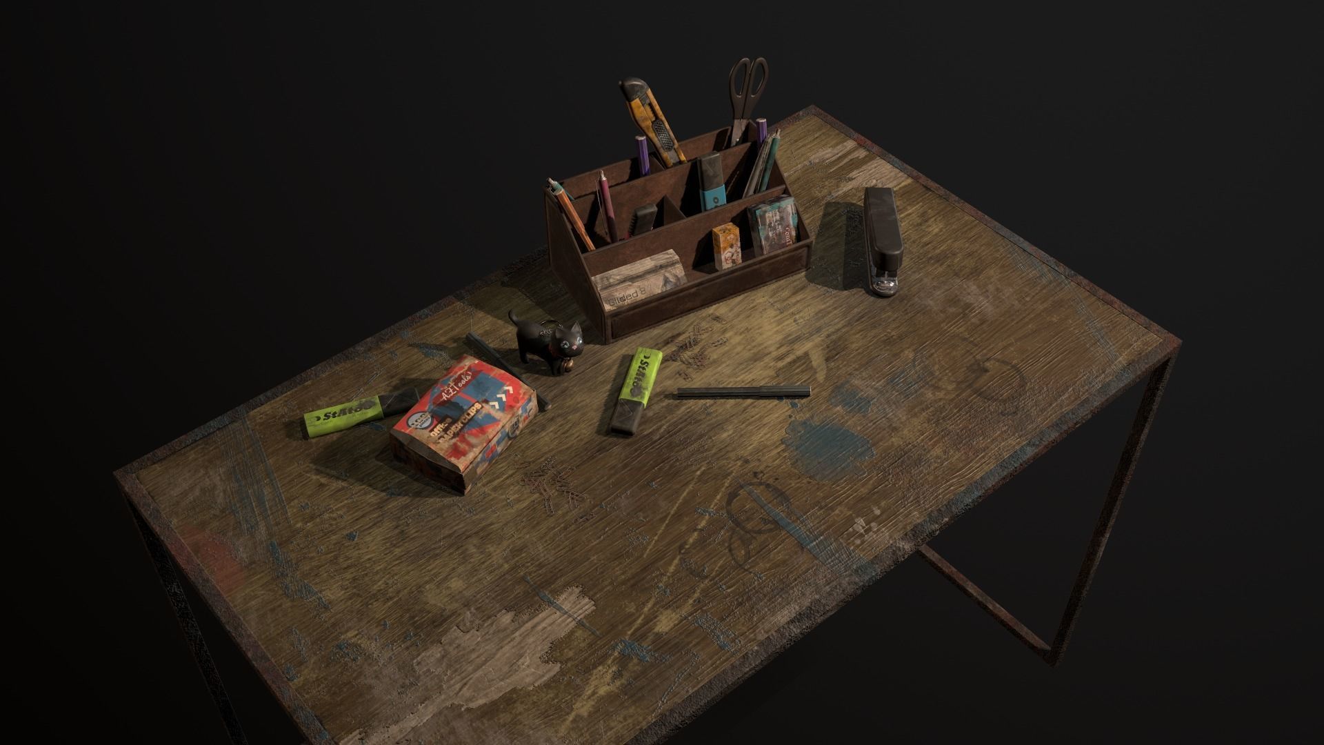 Desk with accessories Low-poly 3D model_11