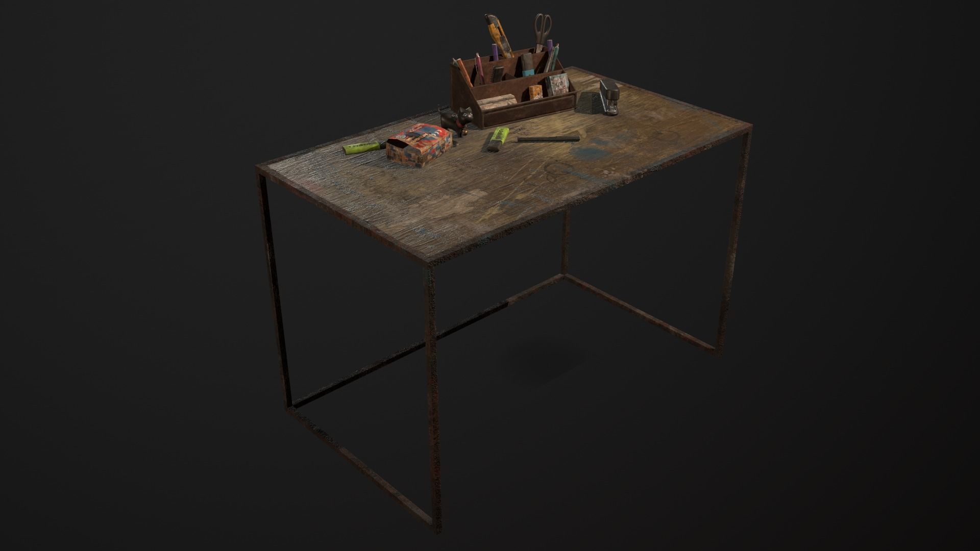Desk with accessories Low-poly 3D model_12