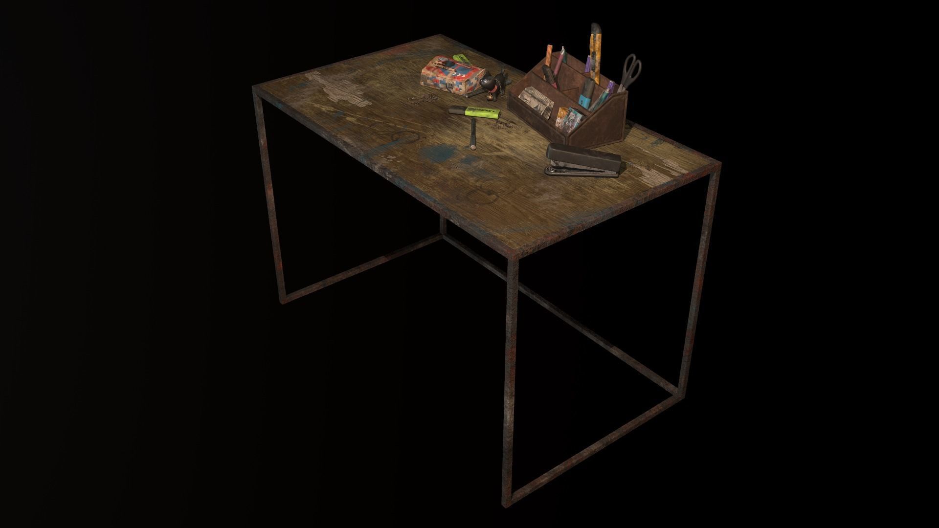 Desk with accessories Low-poly 3D model_37