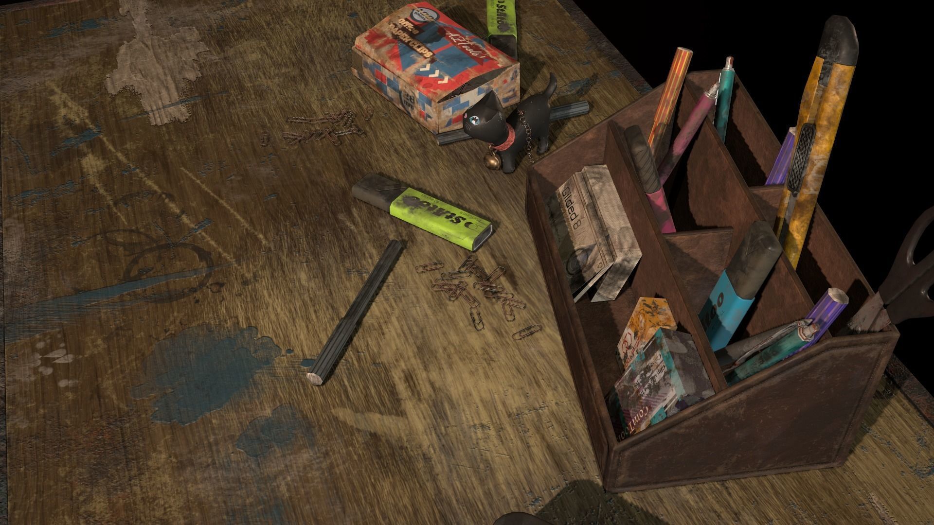 Desk with accessories Low-poly 3D model_4