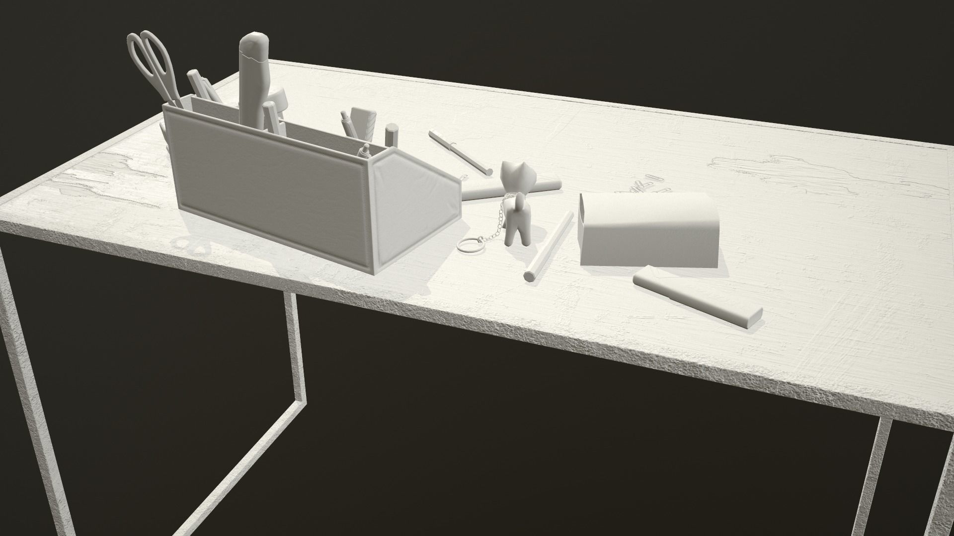 Desk with accessories Low-poly 3D model_25