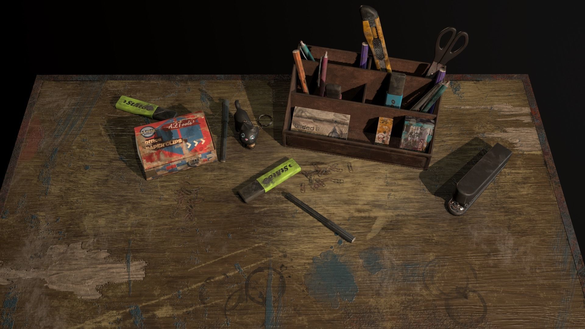 Desk with accessories Low-poly 3D model_10