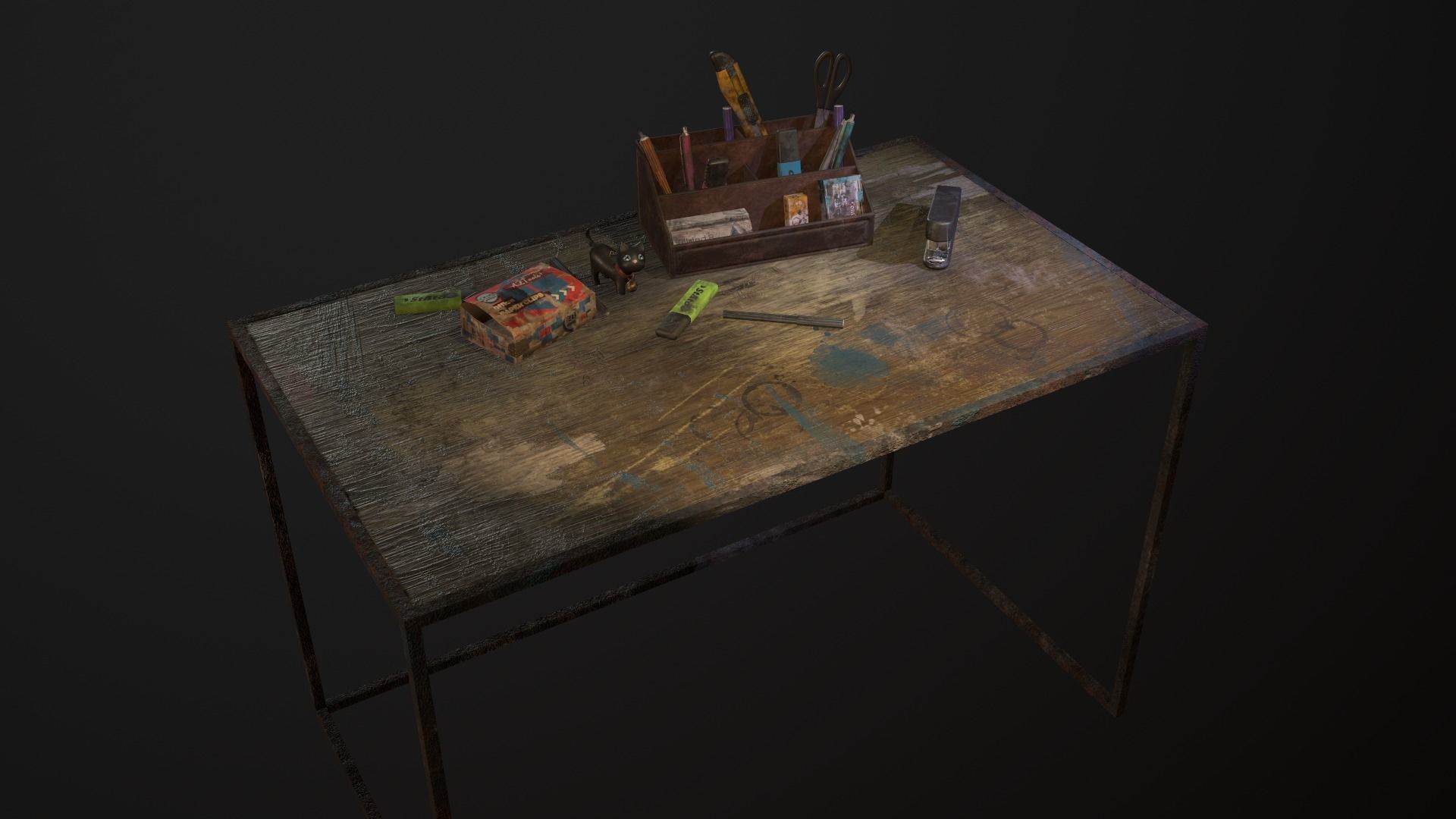 Desk with accessories Low-poly 3D model_42