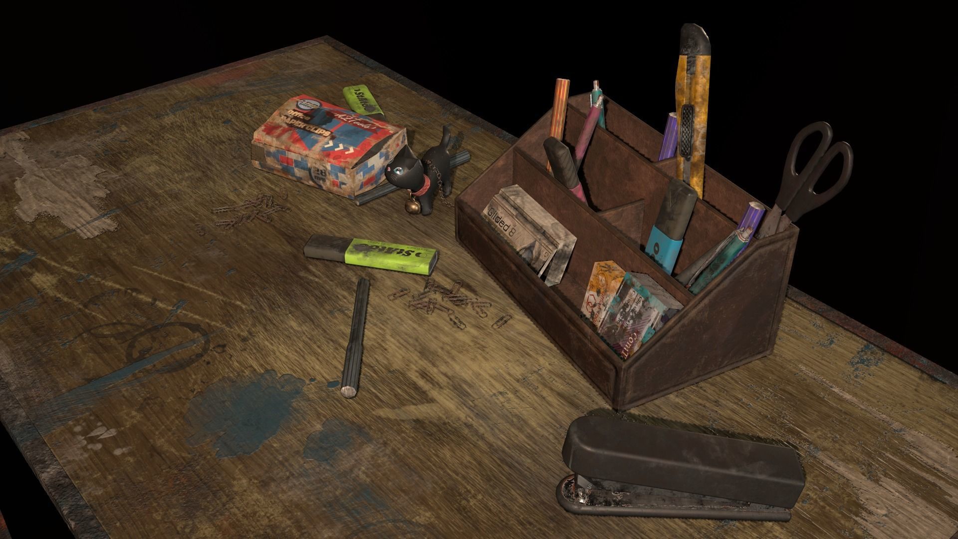 Desk with accessories Low-poly 3D model_14