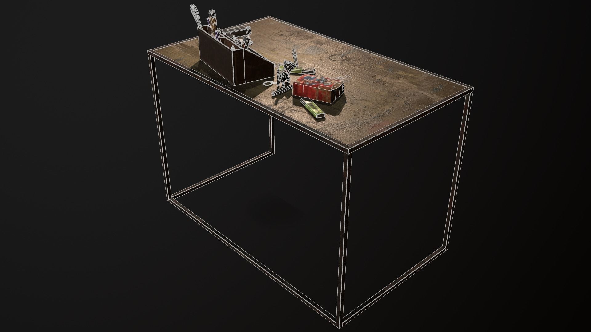 Desk with accessories Low-poly 3D model_22