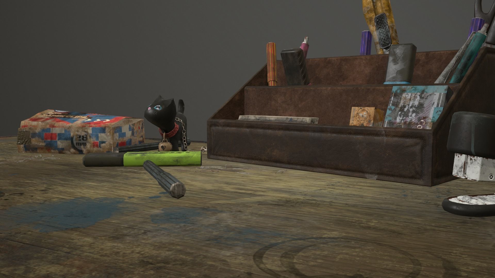 Desk with accessories Low-poly 3D model_33