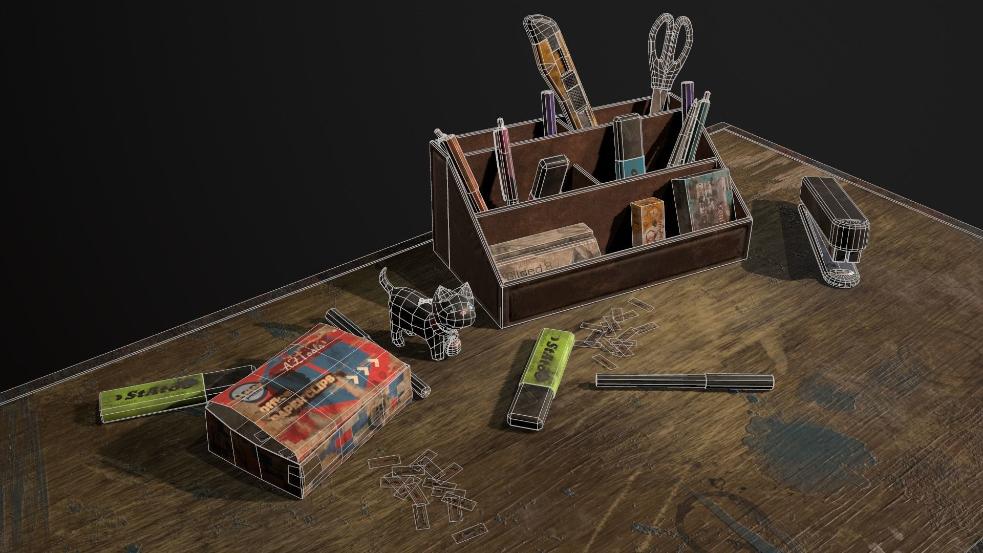 Desk with accessories Low-poly 3D model_18