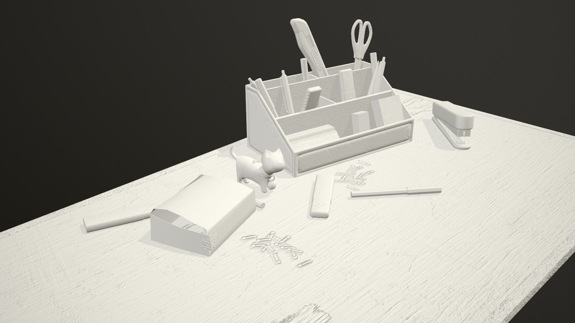 Desk with accessories Low-poly 3D model_30