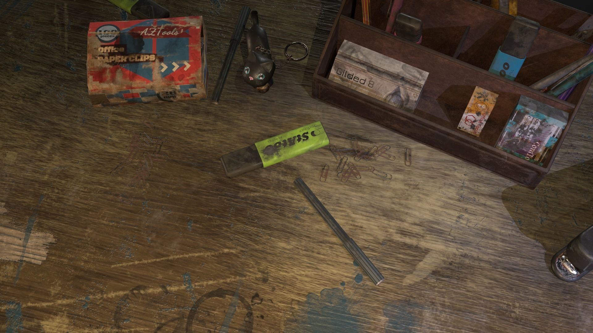 Desk with accessories Low-poly 3D model_3