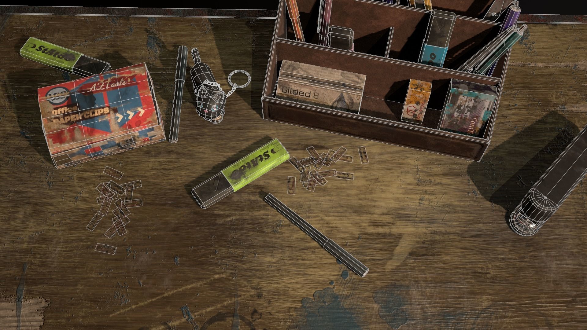 Desk with accessories Low-poly 3D model_21