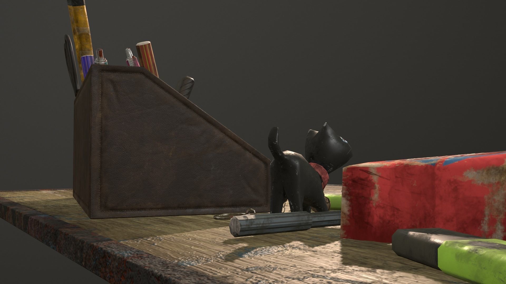 Desk with accessories Low-poly 3D model_35