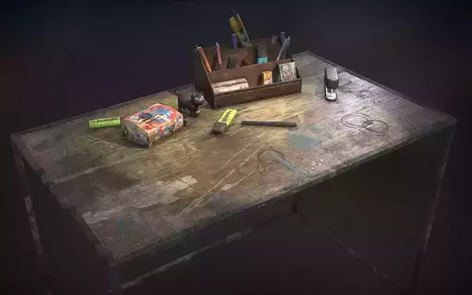 Desk with accessories Low-poly 3D model