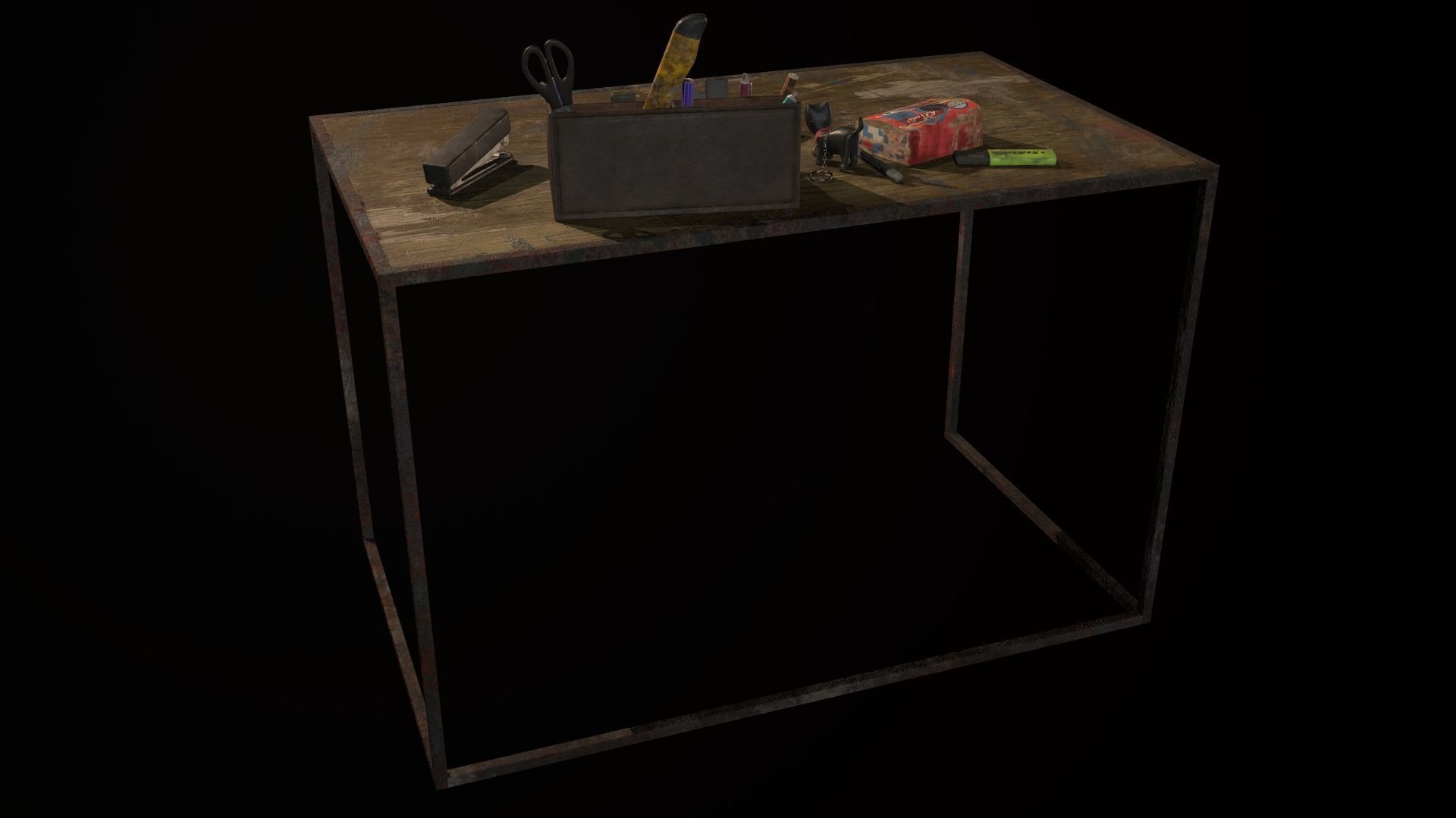 Desk with accessories Low-poly 3D model_36