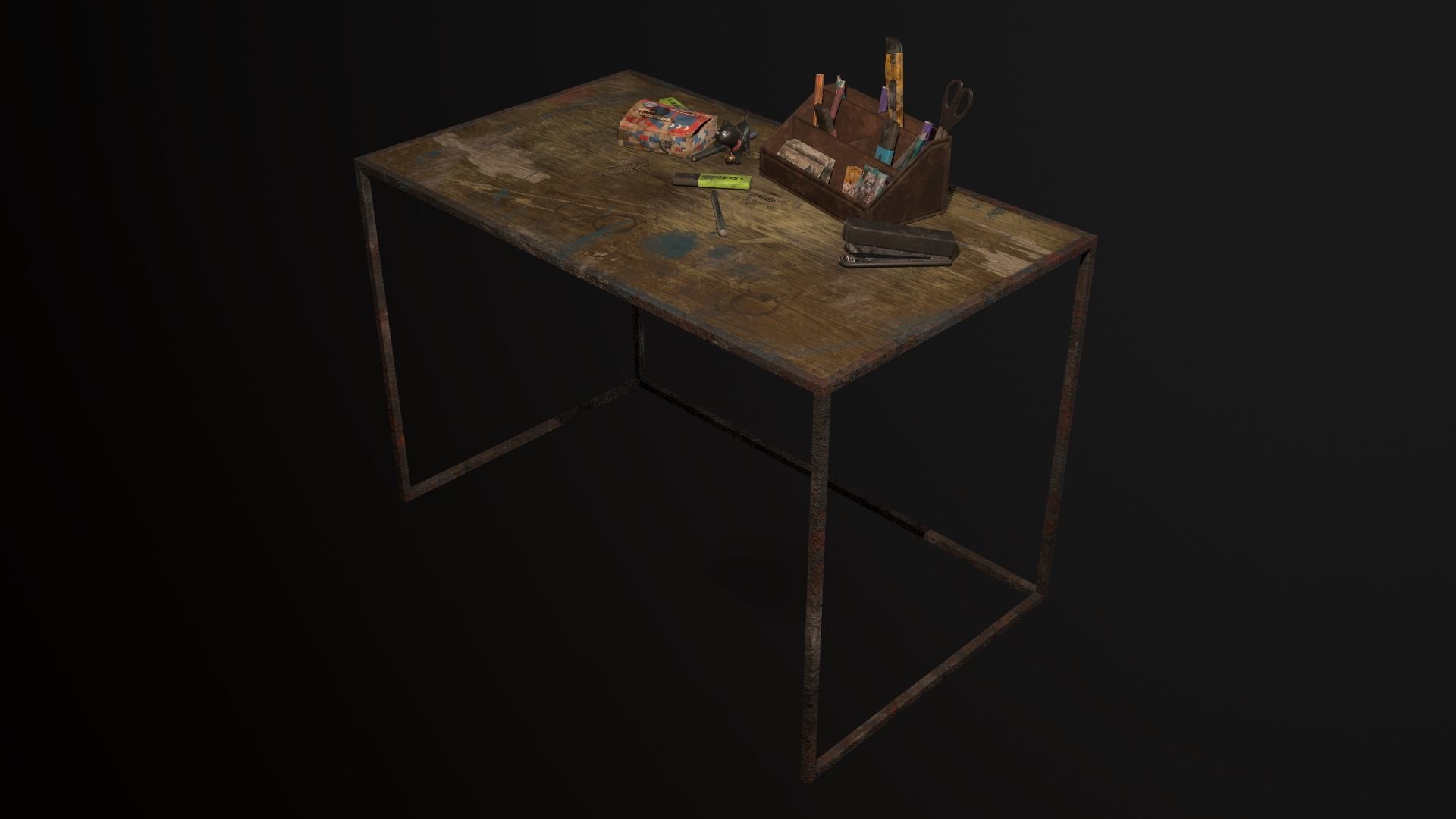 Desk with accessories Low-poly 3D model_9
