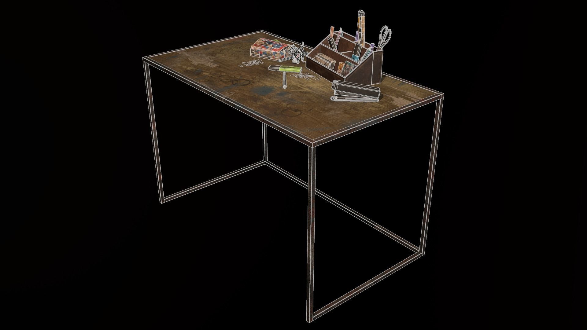Desk with accessories Low-poly 3D model_15