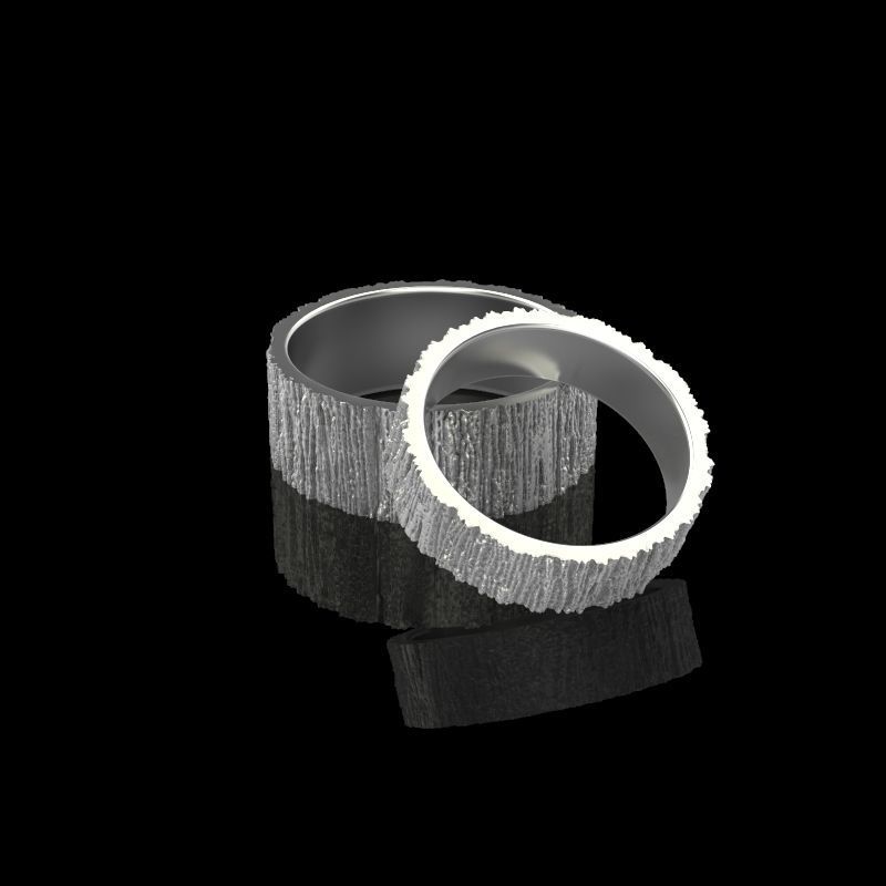 Rings  with tree bark texture 3dm stl 3D print model 3D print model_6