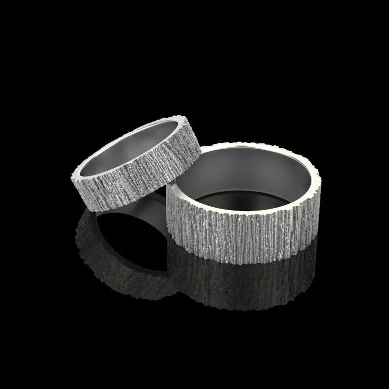 Rings  with tree bark texture 3dm stl 3D print model 3D print model_0
