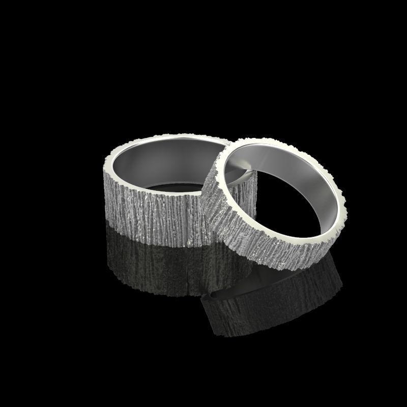 Rings  with tree bark texture 3dm stl 3D print model 3D print model_2