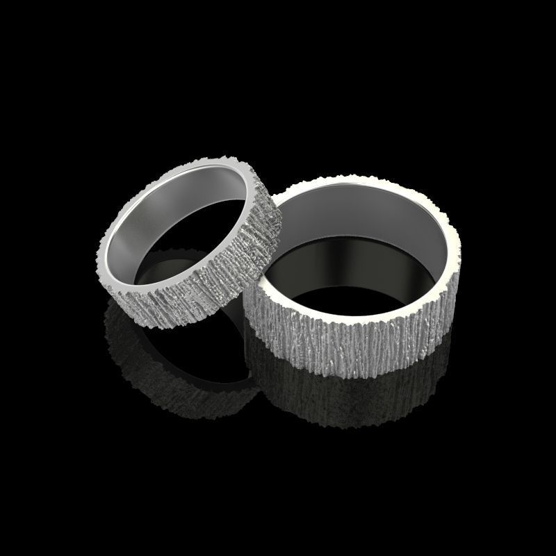 Rings  with tree bark texture 3dm stl 3D print model 3D print model_4