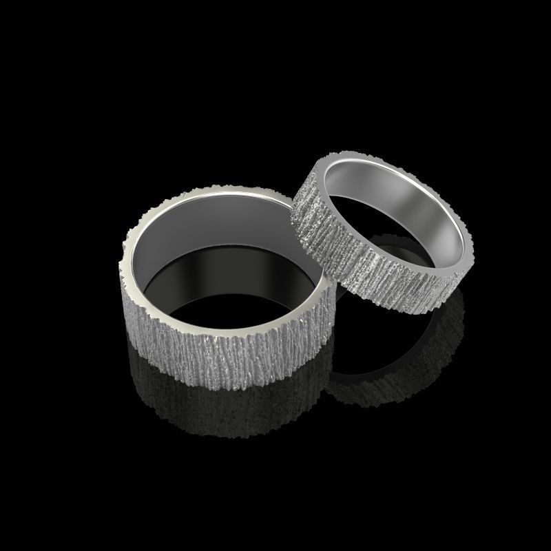 Rings  with tree bark texture 3dm stl 3D print model 3D print model_5