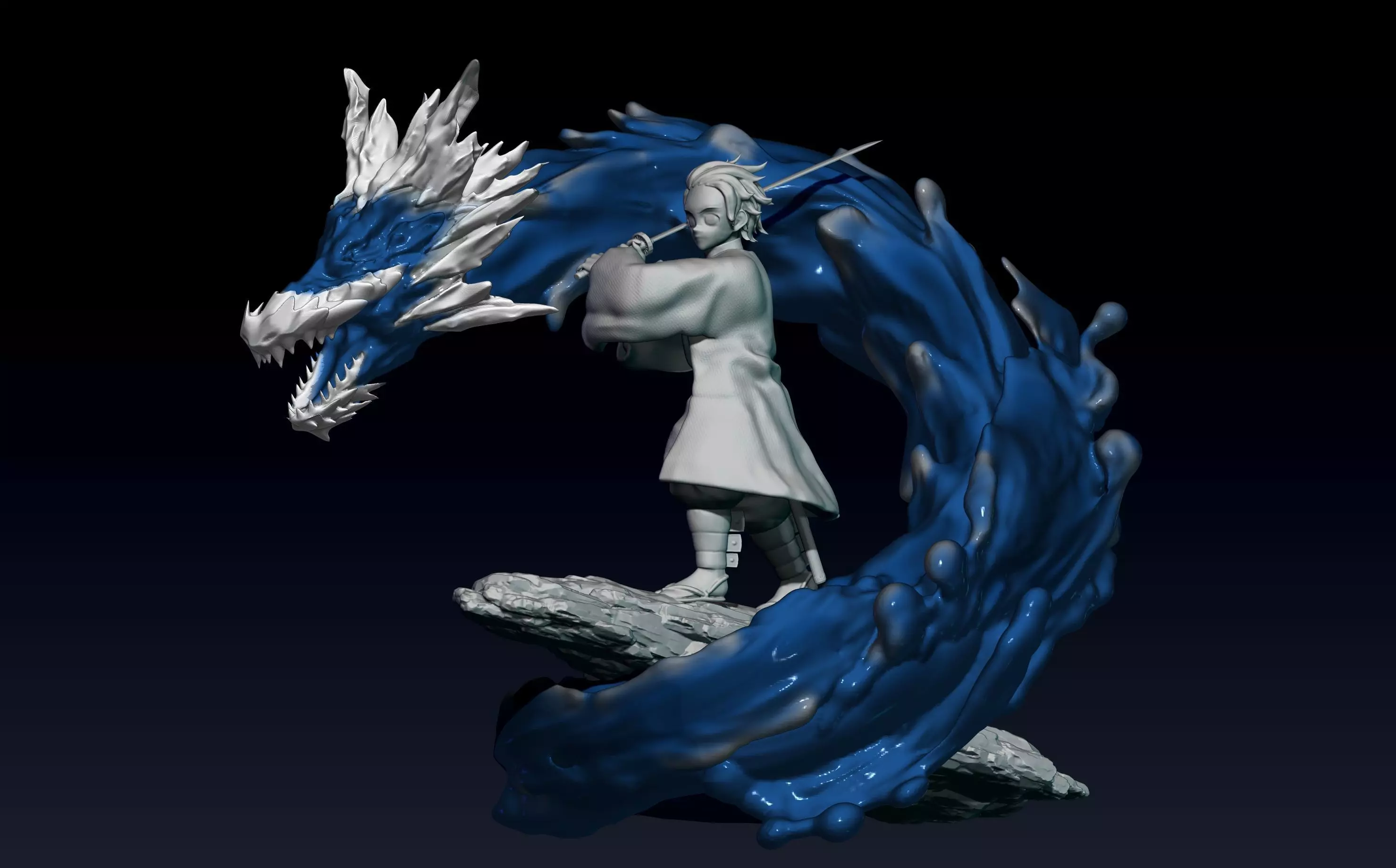 kimetsu no yaiba - demon slayer tanjiro water dragon 3D print model