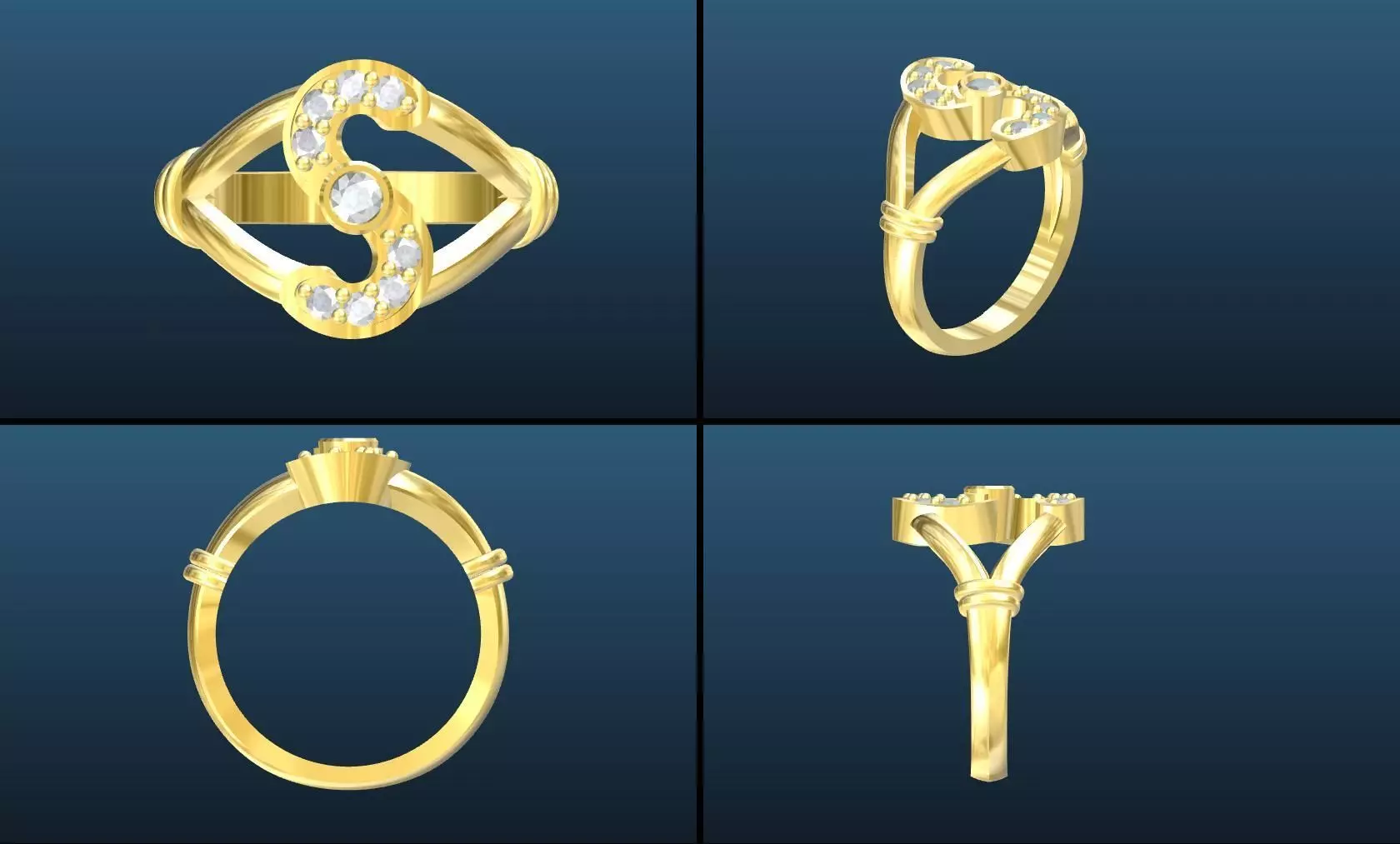 rings gold ring with diamonds 3D print model_0