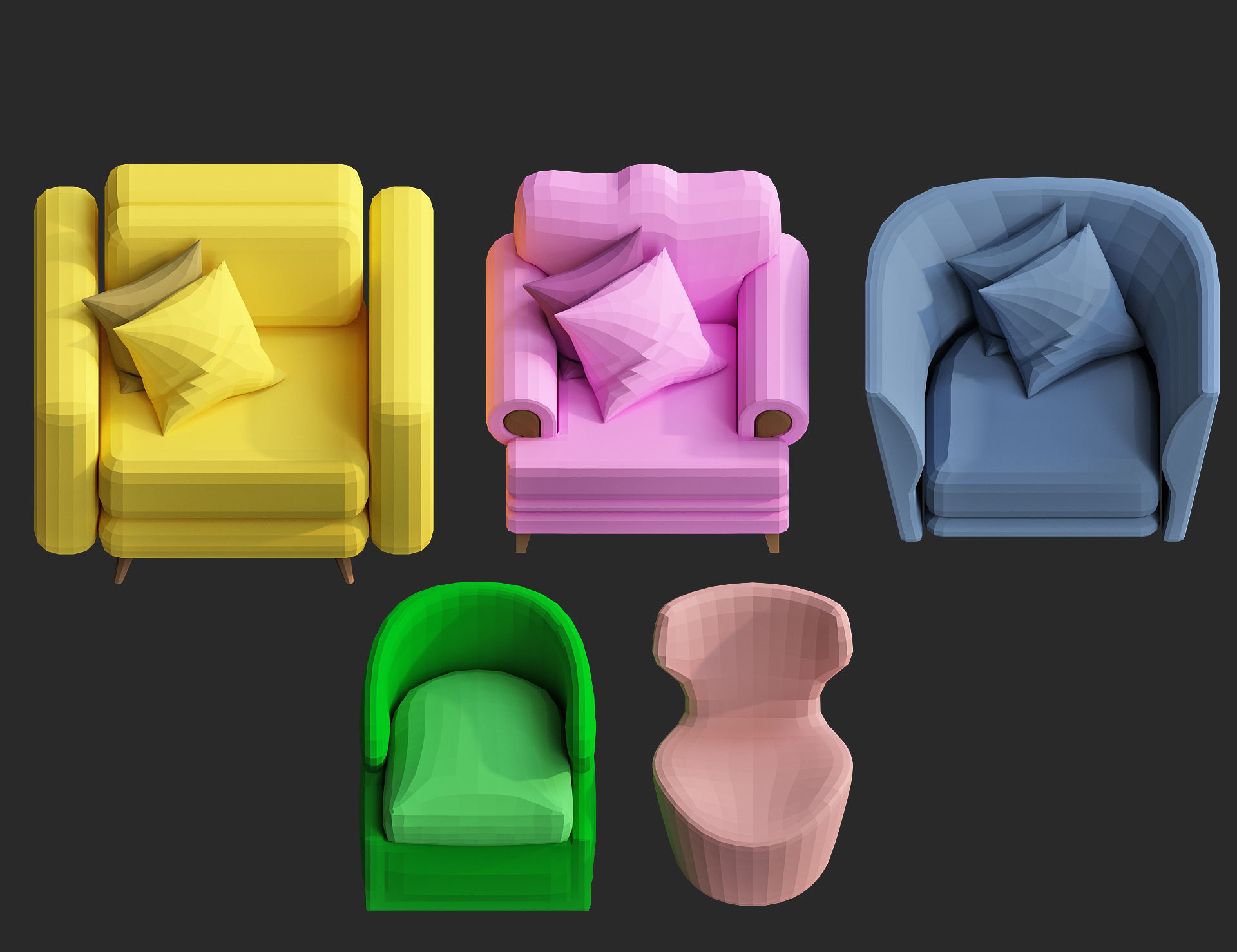 Cartoon furniture collection for game Low-poly 3D model_2