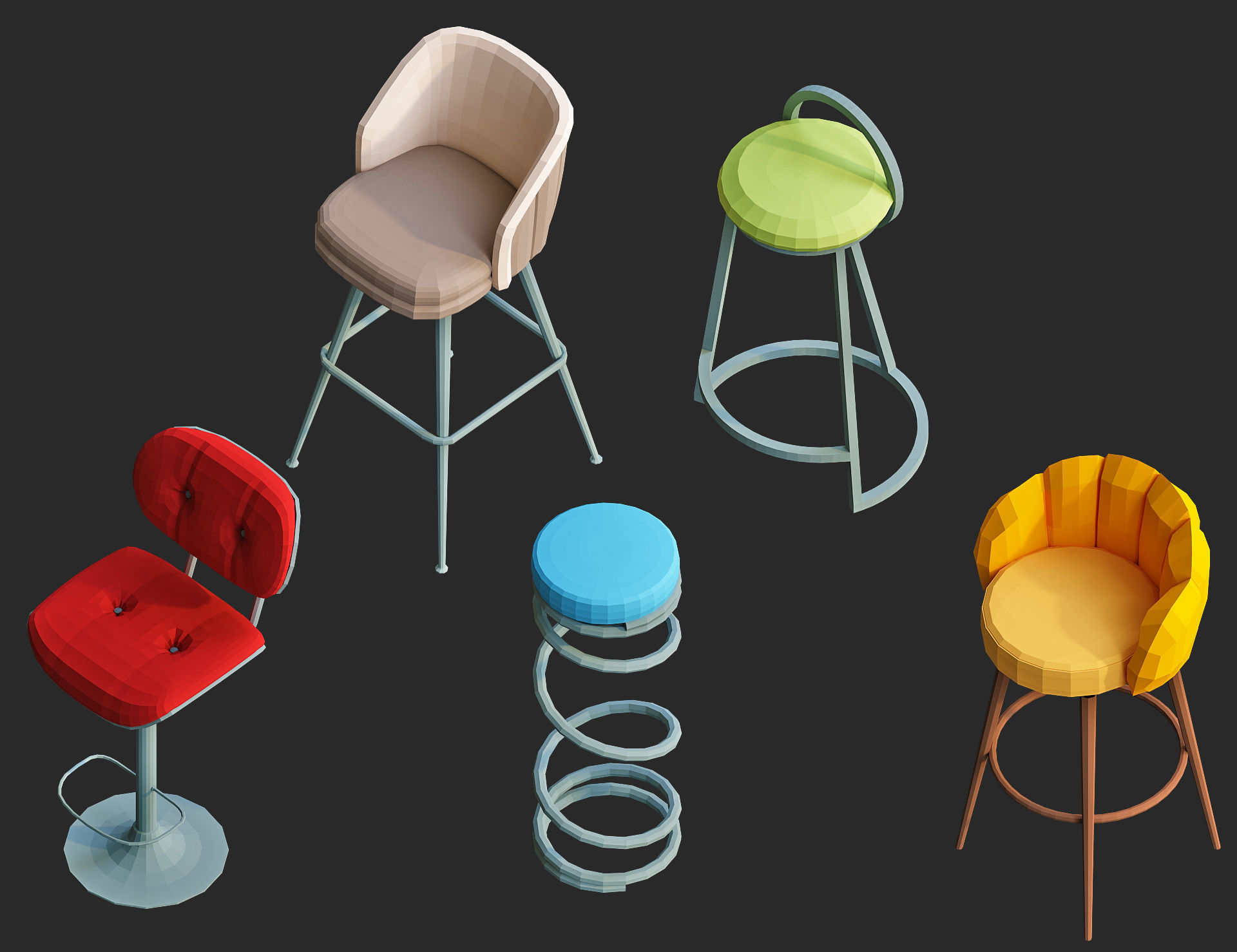 Cartoon furniture collection for game Low-poly 3D model_5