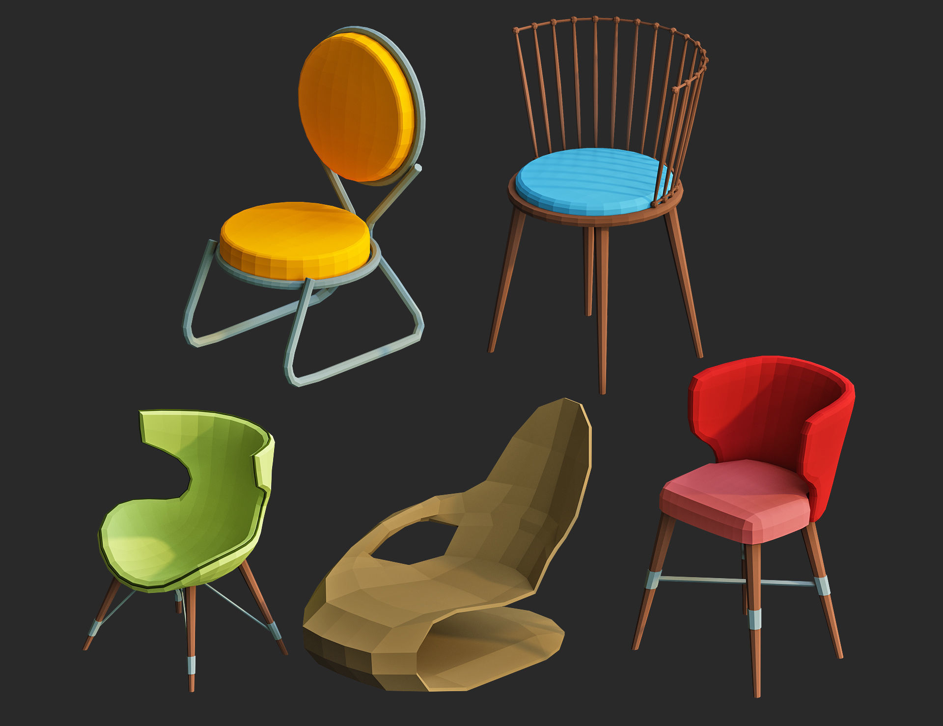 Cartoon furniture collection for game Low-poly 3D model_11