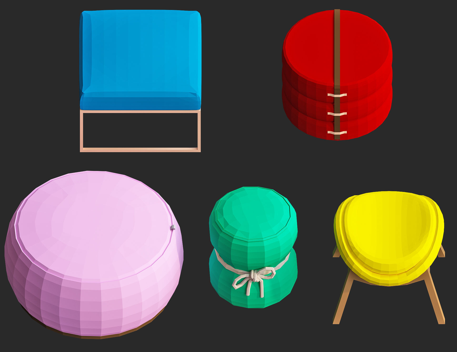 Cartoon furniture collection for game Low-poly 3D model_26