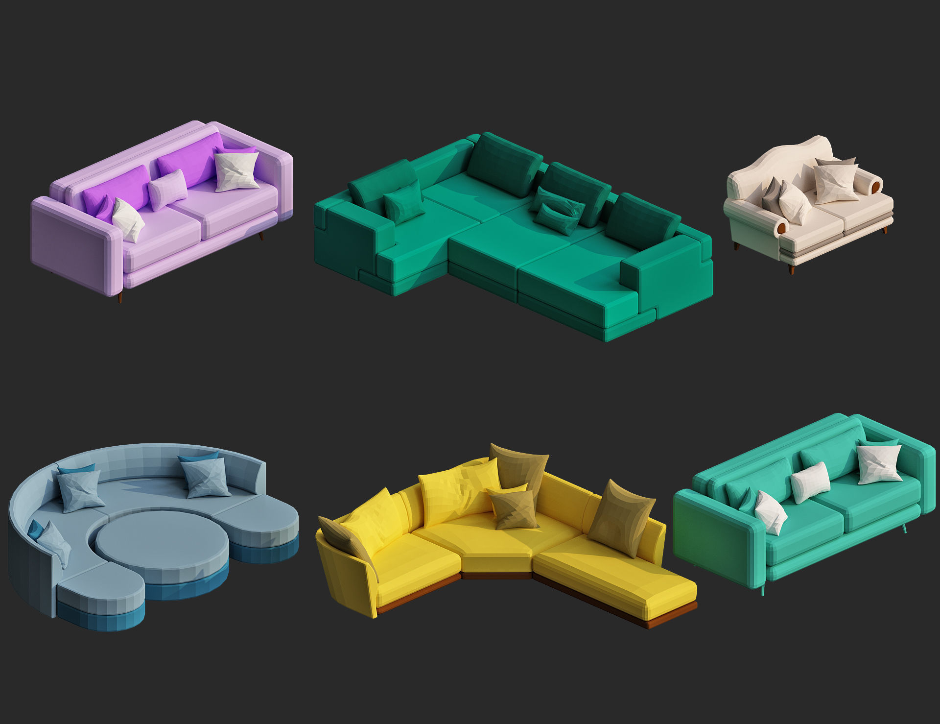 Cartoon furniture collection for game Low-poly 3D model_39