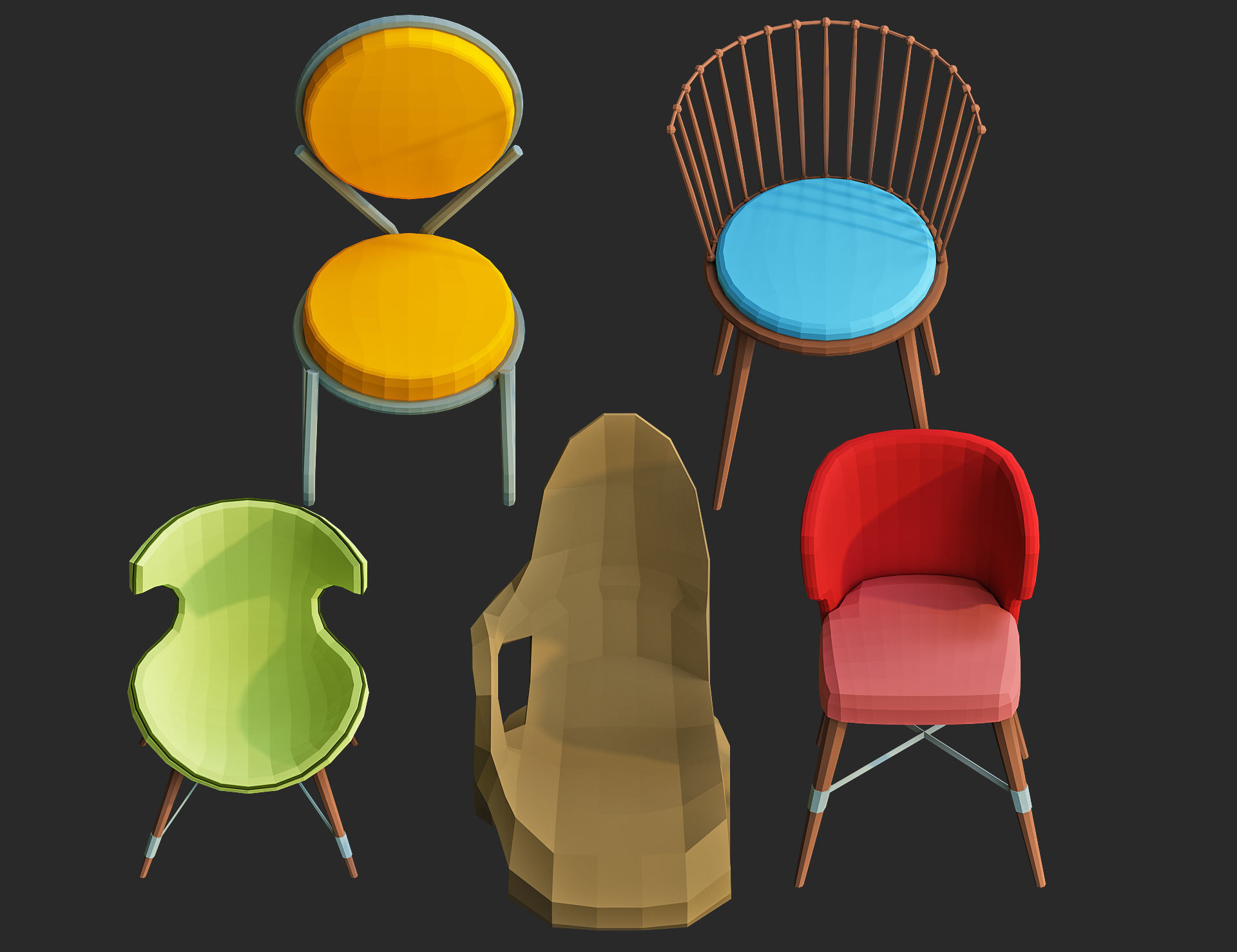 Cartoon furniture collection for game Low-poly 3D model_12