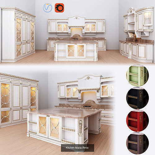 Five kitchens Marya Rosa 3D Model Collection